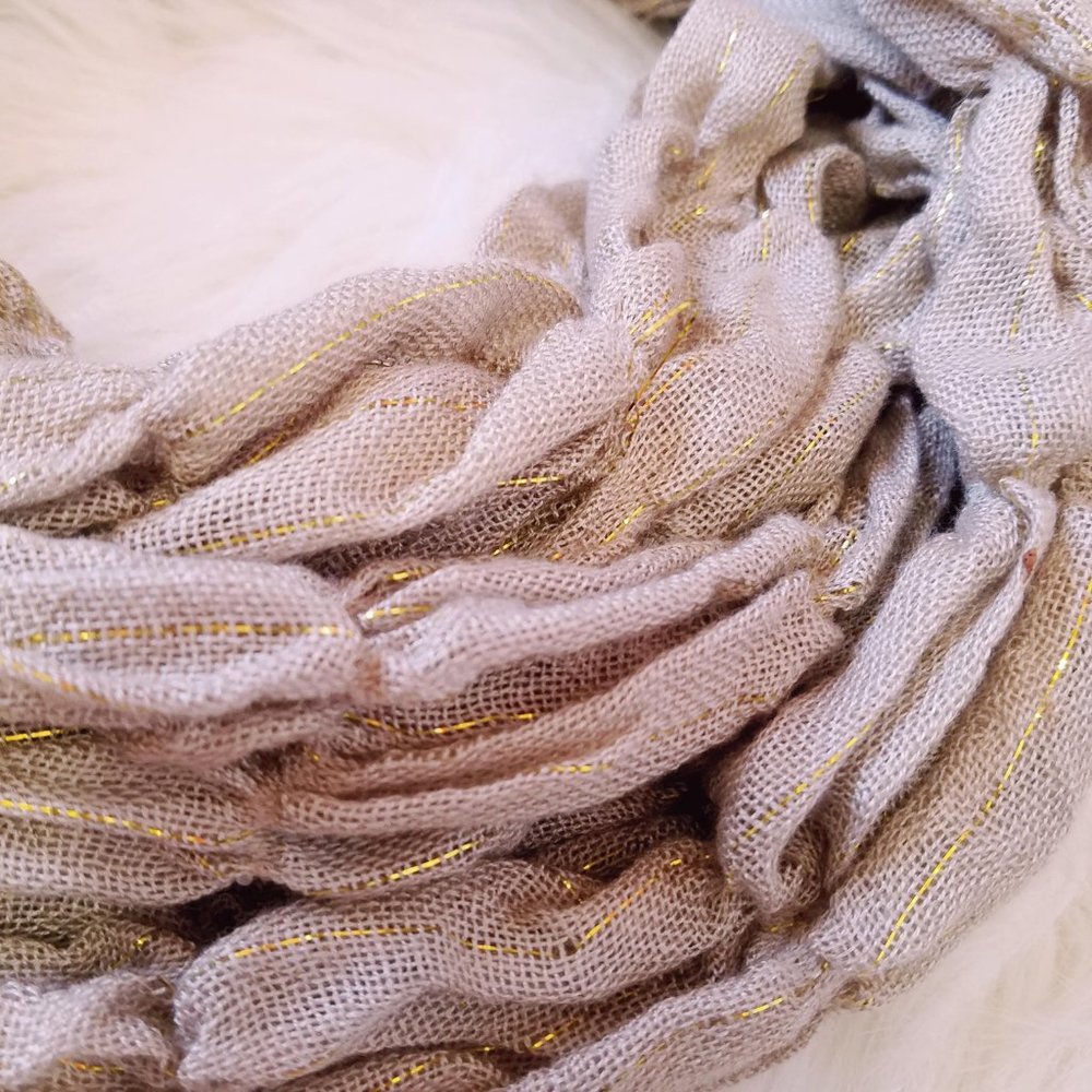 Tan & Gold Ruched Infinity Scarf - Picture 6 of 8